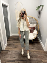 CLAIRE CREAM LACE TIE FRONT SHORT SLEEVE CARDIGAN TOP