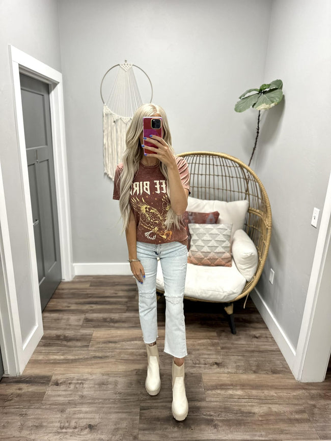 WINE WASHED FREE BIRD GRAPHIC TEE