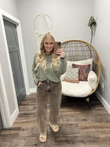 ANDREA OLIVE STRIPE CARDIGAN TOP
