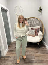 EMILY GREEN STRIPE KNIT SWEATER TOP