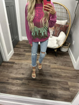 FUCHSIA BAND CREW SWEATER TOP