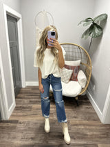 ALLIE HIGH RISE DESTRUCTED STRAIGHT JEANS