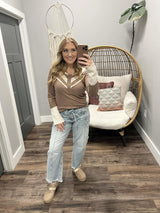 ANNA CHOCOLATE BUTTON FRONT HENLEY TOP