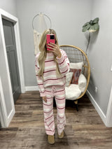 TORY PINK STRIPE COZY 2 PIECE WIDE LEG SET