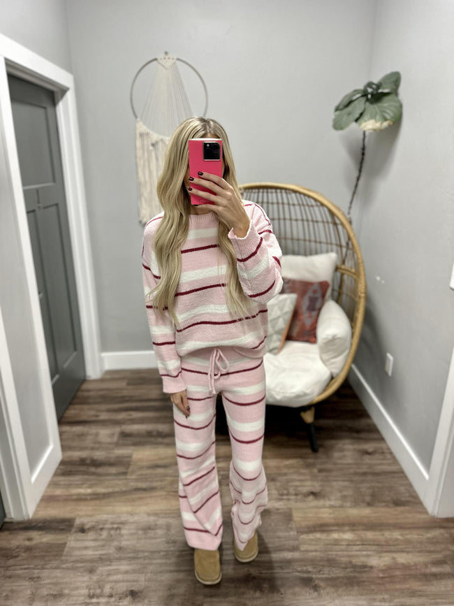 TORY PINK STRIPE COZY 2 PIECE WIDE LEG SET