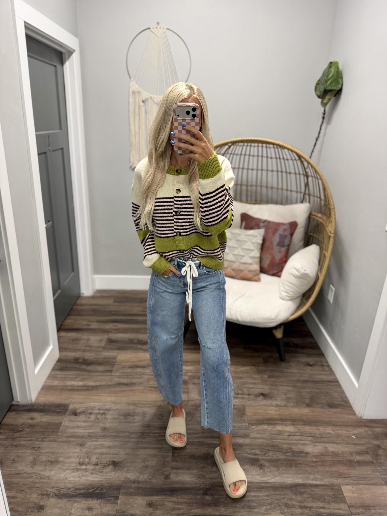 CANDICE COCO AVACADO STRIPE CARDIGAN TOP