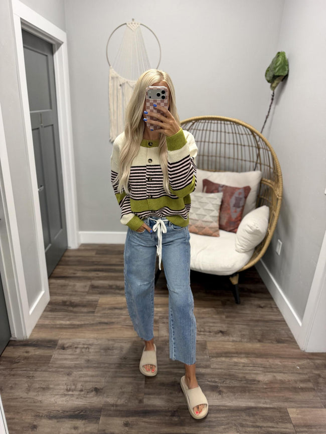 CANDICE COCO AVACADO STRIPE CARDIGAN TOP