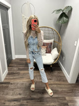 PRISCILLA LIGHT DENIM CORSET ZIP FONT TANK TOP