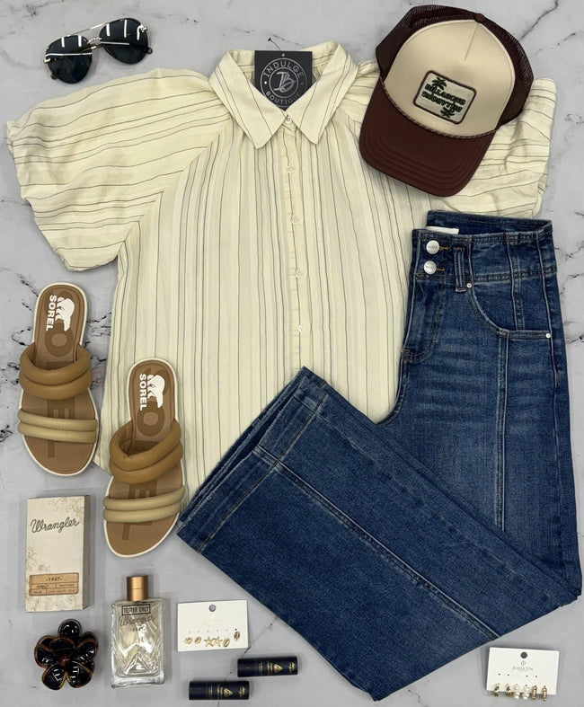 RAE CREAM PINSTRIPE BUTTON UP BLOUSE
