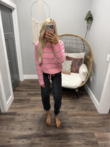 CARLIE PINK AND BURGUNDY STRIPE TIE FRONT SWEATER TOP