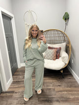 *2 PIECE SET* KRISTIN OLIVE STRIPE TOP AND BOTTOMS