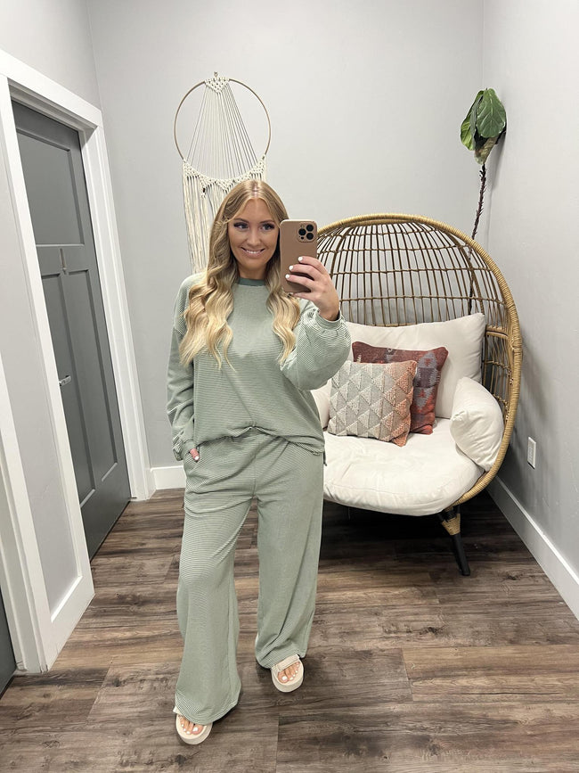 *2 PIECE SET* KRISTIN OLIVE STRIPE TOP AND BOTTOMS