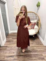 SAVANNAH WINE SATIN FLORAL DRESS