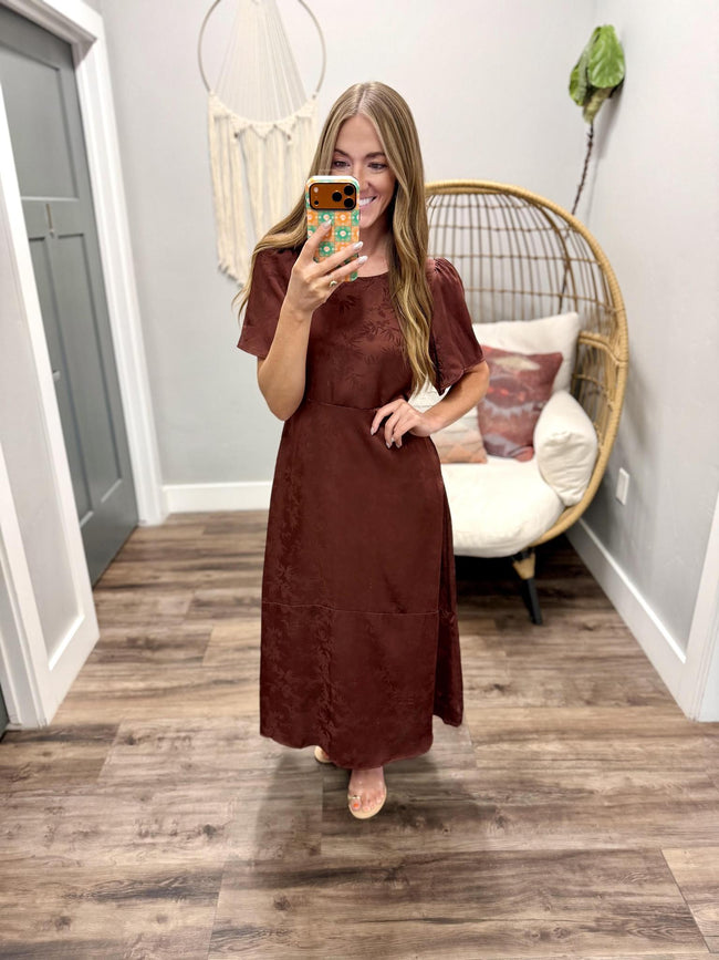 SAVANNAH WINE SATIN FLORAL DRESS