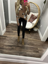 CASSIE MOCHA FLORAL SWEATER TOP