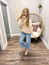 CHEYANNE OATMEAL AND RUST STRIPE SWEATER TOP