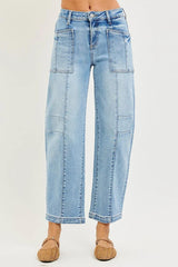 SHAYNA PATCH POCKET BARREL DENIM JEANS