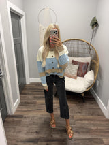 MELEECE BLUE AND MOCHA STRIPE CARDIGAN TOP