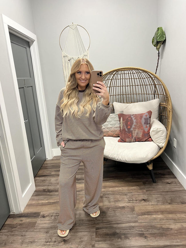 *2 PIECE SET* KRISTIN COCO BROWN STRIPE TOP AND BOTTOMS