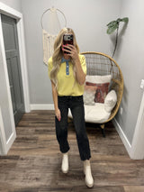 SADIE BUTTER YELLOW CONTRAST DENIM BUTTON UP HENLEY TOP