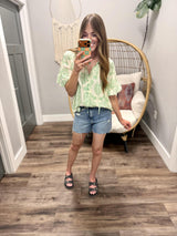 SARAH KELLY GREEN FLORAL BLOUSE TOP