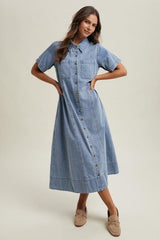 KALLI DENIM BUTTON UP FRONT CHAMBRAY DRESS