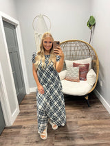AVERY BLACK AND NEUTRAL GINGHAMSMOCKED DRESS
