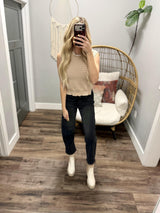 WILLOW TAUPE SCALLOP TRIM SWEATER TOP