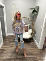 LAVENDER RIBBED ROCK N ROLL GRAPHIC CREW
