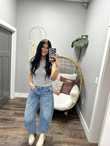 TAMMI HEATHER GREY RIBBED SHORT SLEEVE TEE