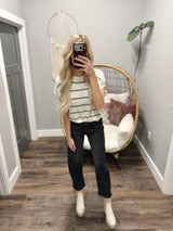 SELENE SAGE STRIPE SHORT SLEEVE SWEATER TOP