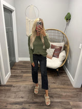 SIERRA OLIVE OPEN KNIT LONG SLEEVE SWEATER TOP