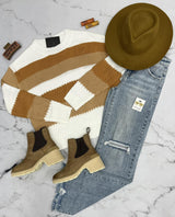 COLLEEN CAMEL MULTI STRIPE SWEATER TOP