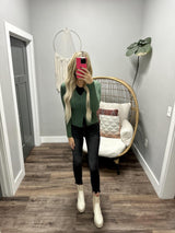 ANDREA DEEP GREEN BUTTON UP RIBBED CARDIGAN TOP