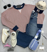 TISHA PINK AND NAVY STRIPE SWEATSHIRT TOP
