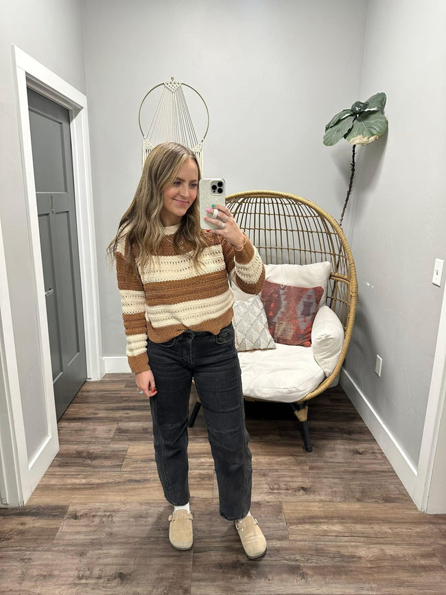CALLI CAMEL WIDE STRIPE SWEATER TOP