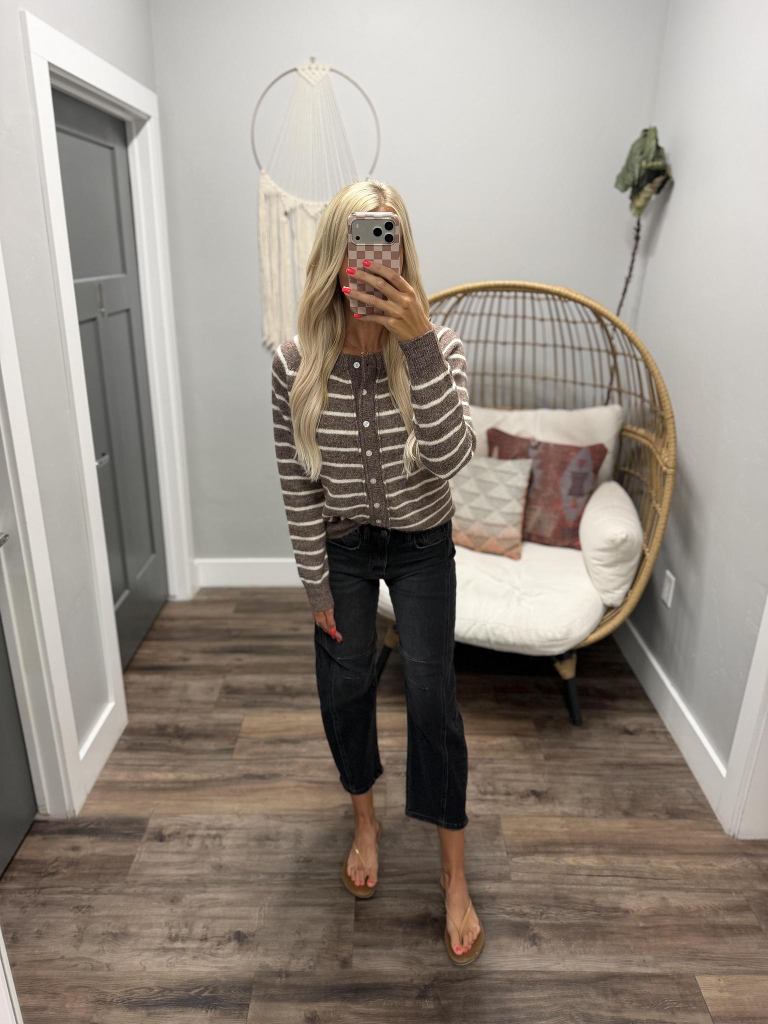 BONNIE CHOCOLATE STRIPE CARDIGAN TOP