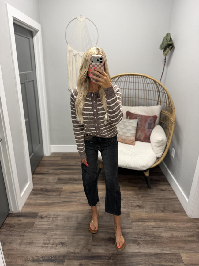 BONNIE CHOCOLATE STRIPE CARDIGAN TOP