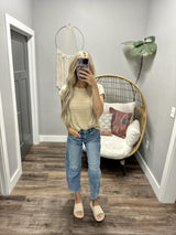 CHELSEA TAUPE AND MINT BLUE STRIPE SWEATER TOP