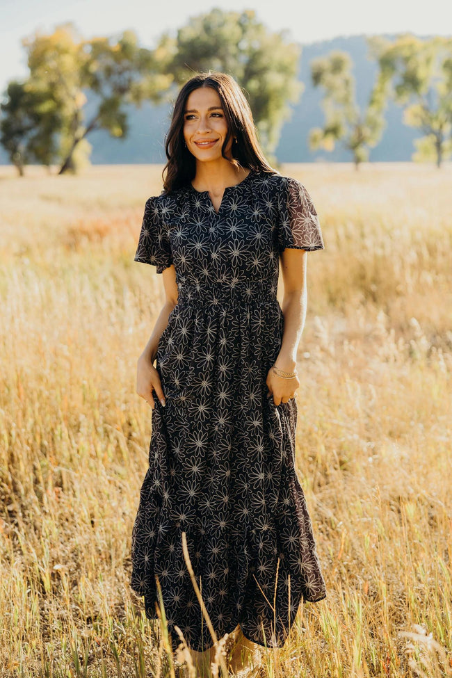 THE GILLIE BLACK SUNFLOWER MIDI DRESS
