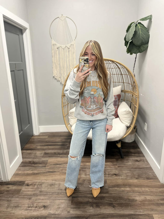 STAY WILD DESERT CHILD GREY CREW SWEATER