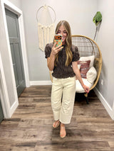 CONNIE BROWN PLAID GINGHAM SMOCKED BLOUSE