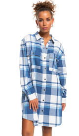 ROXY SNOW WHITE RUNNING SEASON LONG SLEEVE BUTTON DOWN DRESS/SHIRT