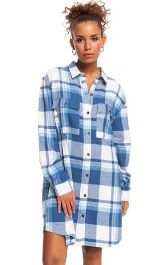 ROXY SNOW WHITE RUNNING SEASON LONG SLEEVE BUTTON DOWN DRESS/SHIRT