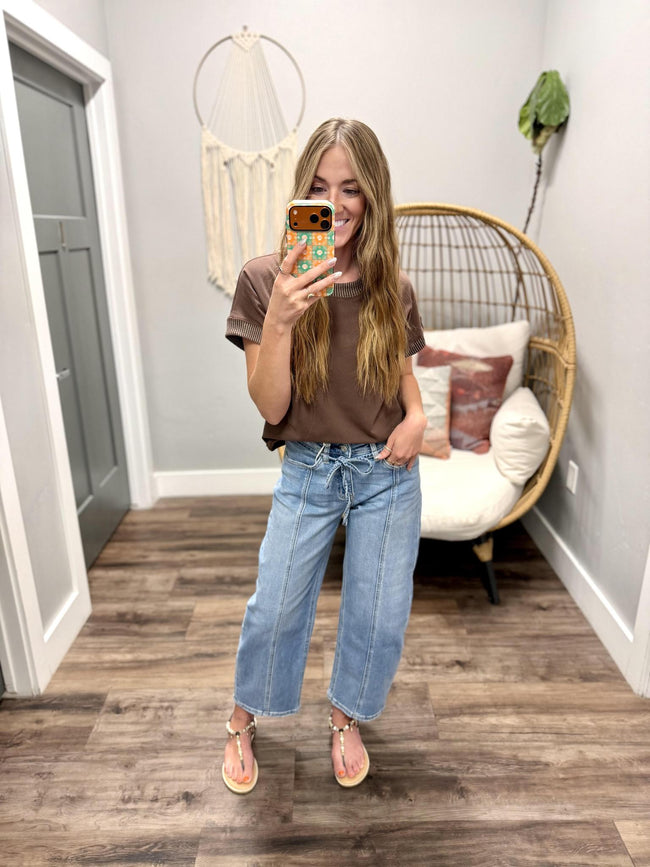 CARRIE BROWN RIBBED RINGER DETAIL TOP