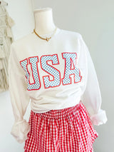 WHITE POLKA DOT USA GRAPHIC CREW SWEATSHIRT