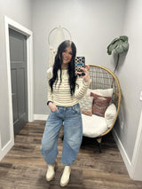 LAURIE CREAM AND MOCHA STRIPE HENLEY TOP