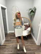 WESTERN COWBOY ROADS CREAM AND DENIM BLUE BACK TEE DRESS