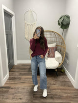 JEANA WINE LONG SLEEVE RIBBED BASIC TOP