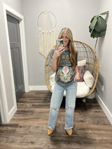 CHARCOAL WILD WEST BULL SKULL TEE